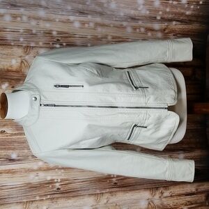 Urbanology Cream Faux Leather Women's Full Zip-Up Short Jacket